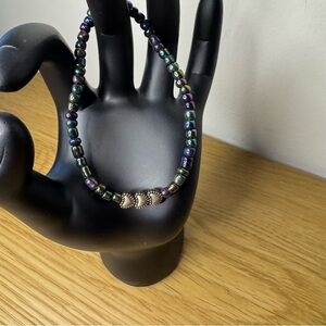 Glass Bead Elastic Bracelet Multicoloured Silver Plated Hearts